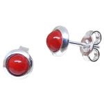 Coralli di Sardegna Red Coral Earrings Silver Cabochon Round 4 mm smooth edge