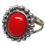 Coralli di Sardegna Red Coral Cabochon Ring 8x10 Filigree Burnished Silver Crown Balls