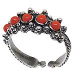 Coralli di Sardegna Red Coral Ring Balls 3mm Filigree Silver Burnished Adjustable