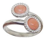 Coralli di Sardegna Ring Pink Coral 2 Cabochon 5mm and Silver Delicate Side, Adjustable