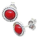 Coralli di Sardegna Red Coral Earrings 5mm Sardinian Filigree Silver Cord with Pressure Closure