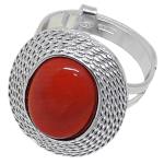 Coralli di Sardegna Ring Red Coral Cabochon 10x14mm, Silver Side 5 turns Adjustable