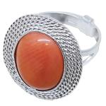 Coralli di Sardegna Ring Pink Coral Cabochon 12x16mm, Silver Side 5 turns Adjustable
