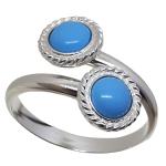 Coralli di Sardegna Ring Turquoise 2 Cabochon 5mm and Silver Delicate Side, Adjustable