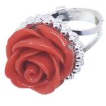 Coralli di Sardegna Anillo de flor de coral rojo 16 mm Filigrana de Cerdeña Bolas ajustables de plata