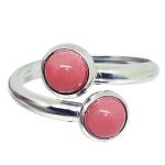 Coralli di Sardegna Ring Pink Coral Double Cabochon 5mm and Silver, Adjustable