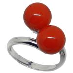 Coralli di Sardegna Ring Red Coral Double Ball 8mm with Silver, Adjustable