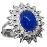 Coralli di Sardegna Blue Agate Cabochon Ring 8x10mm Silver Filigree Leaves Adjustable