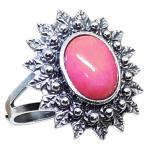 Coralli di Sardegna Ring in Burnished Silver Filigree leaves and Pink Coral Cabochon 8x10 adjustable