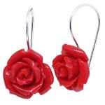 El Coral Earring Red Coral with Rose Shape 18mm and Silver, 3cm Length