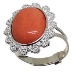 Coralli di Sardegna Anillo Coral Rosa Cabujón y Ondas en Filigrana de Plata Ajustable