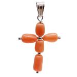 Coralli di Sardegna Baroque Pink Coral Pendant 4x6mm Silver Cross 32mm