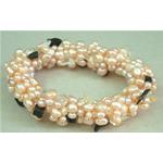 El Coral Bracelet Pink Cream Pearls 5mm with Various Stones, 12mm Thickness