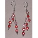 El Coral Earrings 9 Light and Dark Pink Pearls with Steel Pendants