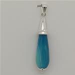 El Coral Pendant Blue Agate Drop with Silver Filigree, 50mm, 5.1gr Weight