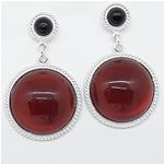 El Coral Pendientes Cabujón Ágata Negra 5mm y Ágata Roja 18mm, Filigrana Plata