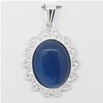 El Coral Pendant Blue Agate Cabochon and Silver Filigree Waves 