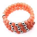 Coralli di sardegna Ring Pink Coral and Silvered 2,5 mm. Balls 4 turns with Steel Spring