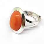 Coralli di Sardegna Ring Silver and Pink Coral Ring Oval Cabochon 10x14 mm. Adjustable