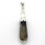 El Coral Pendant Black Green Agate Drop with Silver Filigree, 50mm, 5gr Weight