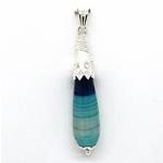 El Coral Pendant Blue Agate Drop with Silver Filigree, 51mm, 5.5gr Weight