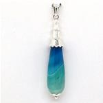 El Coral Pendant Blue Agate Drop with Silver Filigree, 53mm, 5.3gr Weight