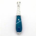 El Coral Pendant Blue Agate Drop with Silver Filigree, 50mm, 5gr Weight