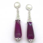 El Coral Earrings Rock Crystal Cabochon and Agate Drop, Silver Filigree