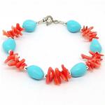 El Coral Bracelet Pink Coral branches and Turquoise big stones