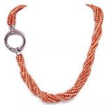 El Coral Necklace Pink Coral 3.5 mm Balls, 8 Strips and 37 mm d. Clasp