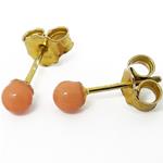 Coralli di Sardegna Pink Coral Earrings mm 4 Gold Plated Silver with pressure pin closure