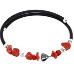 Coralli di Sardegna Bracciale Corallo Rosso Chips Ematite Cuore Argentati Caucciù Molla Acciaio