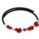 Coralli di Sardegna Bracciale Corallo Rosso Chips Ematite Stella Molla Acciaio Argentato Caucciù