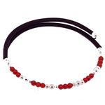 Coralli di Sardegna Bracciale Corallo Rosso Pallini 3mm Argentati Caucciù Molla Acciaio