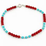 El Coral Bracelet Red Coral Balls and Turquoise Paste Little Tubes