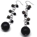 El Coral Earrings Bronze Pearls, Ebony Ball and Black Agate, 8cm Length