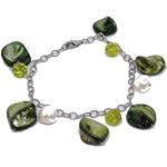 El Coral Bracelet Green Nacre with Quartz, White Pearls and Silver Chain