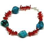 El Coral Bracelet Red Coral branches and Turquoise big stones