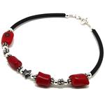 El Coral Bracciale Corallo Rosso Barocco e Stella in Ematite con Elementi e Chiusura Argentati e cauccù