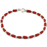 El Coral Bracciale corallo Rosso Tubetti Barocco e Pallini e Chiusura Argentati Lunghezza 19cm.