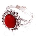 Coralli di Sardegna Ring Red Coral Cabochon and Silver Filigree Balls Adjustable