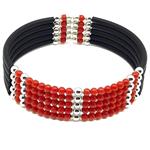 El Coral Bracciale Corallo Rosso Pallini da 3mm. a 5 Fili con Caucciù Pallini Argentati e Terminali in Argento