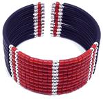 El Coral Bracelet Red Coral Regular Tubes 3x2 mm, Silvered Balls, Rubber and Spring 10 strips