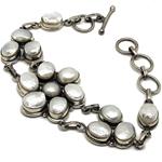 El Coral Bracelet White Pearls 6mm Central Flower with Silver, Adjustable