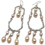 El Coral Earrings Multicolour Rosy Pearls with 2 Silver Filigree Semicircles