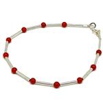  El Coral Bracciale Corallo Rosso Pallini da 3mm. con Barrette e Chiusura Argentate Lunghezza 17cm. 