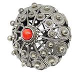 El Coral Pendant Red Coral Ball Old Silver Filigree Button 30 mm