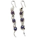 El Coral Earrings 3 Grey Pearls and Silver Setting in Spiral 