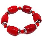 El Coral Bracelet Red Coral Tubes and Balls with Silvered elements elastic