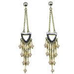 El Coral Earrings Pearls and Crystal Tubes with Triangle Shape Setting